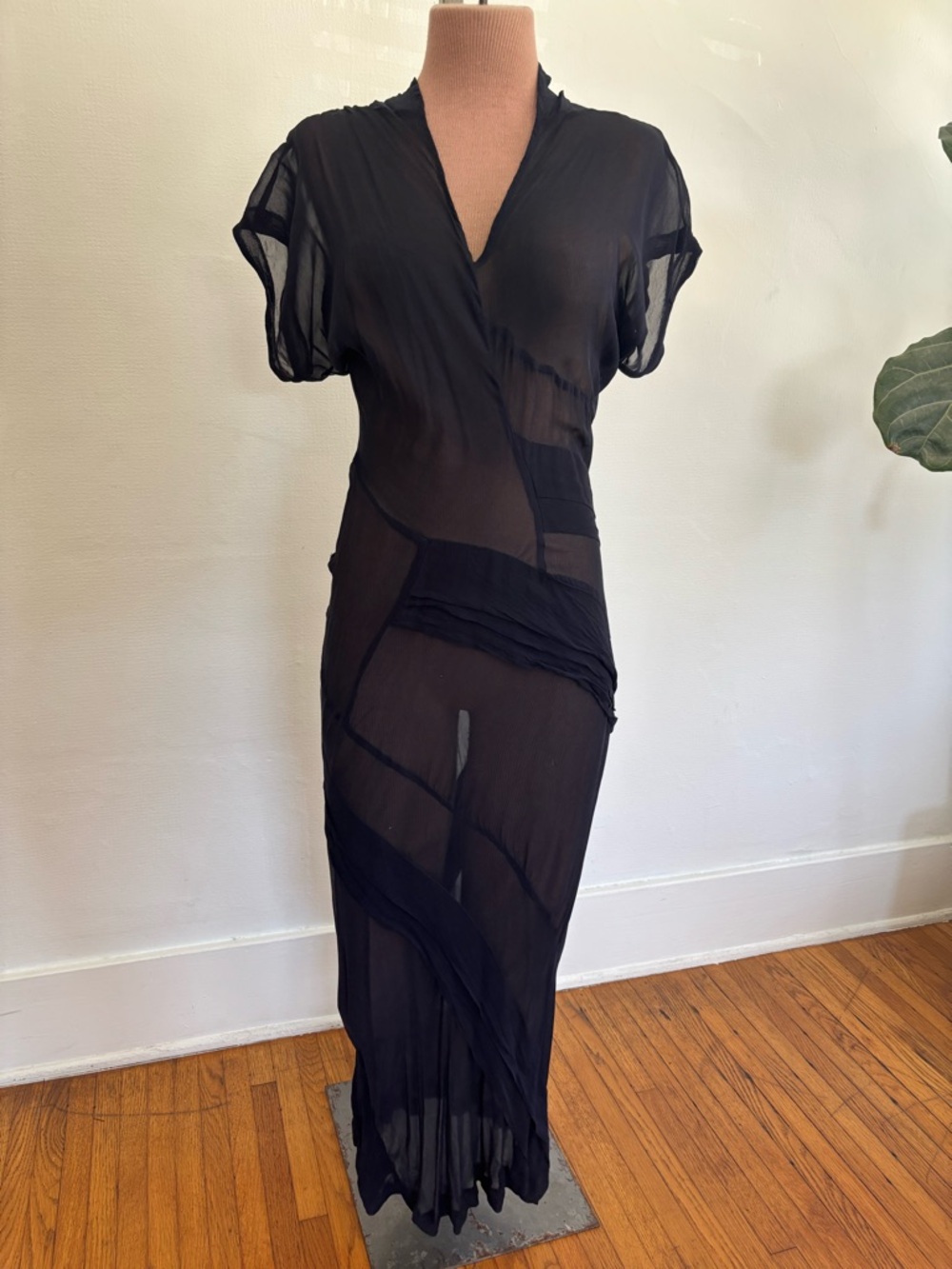 Black Sheer Wrap-Style Women's Dress